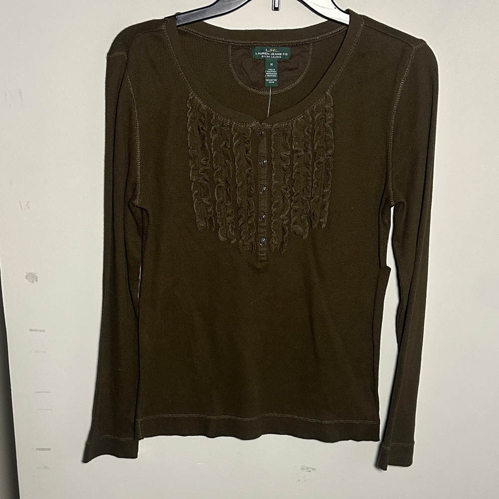 Lauren Ralph Lauren New Dark Olive Long Sleeve Top